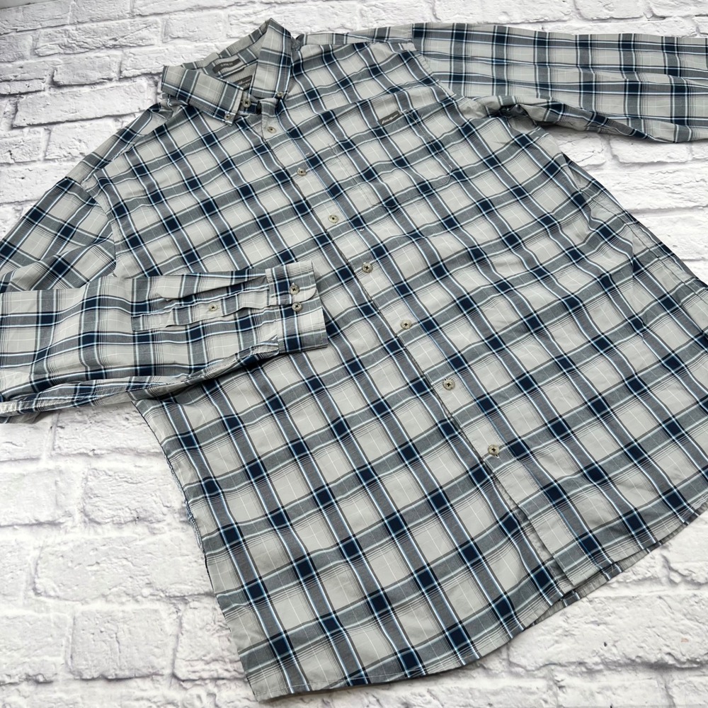 Eddie Bauer Mens TXL Gray Plaid Long Sleeve Button Down Shirt Classic Fit